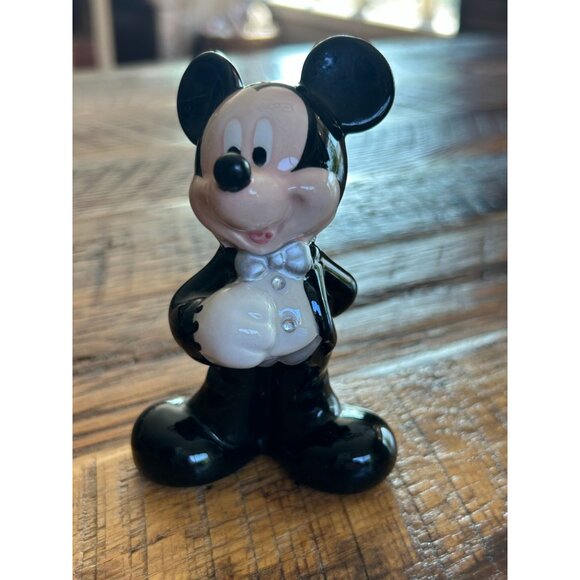 Vintage Disney Mickey Mouse Black & White Ceramic Salt Shaker 4.5" Tall - Picture 1 of 7